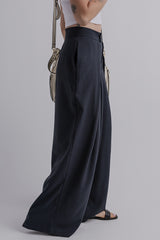 Dirty blue Dual Buttoned High Waist Pleated Wide Leg Pants Pants & Culotte JT's Designer Fashion