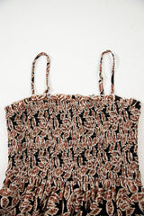 Brown Floral Smocked Bodice High Waist Flowy Sun Dress Floral Dresses JT's Designer Fashion