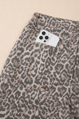 Brown Leopard Frayed Edge Wide Leg High Waist Jeans Jeans JT's Designer Fashion