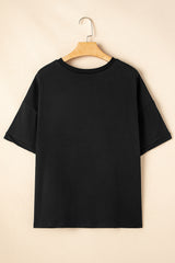 Black Sequin Crawfish Graphic High Low Loose T Shirt Graphic Tees JT's Designer Fashion