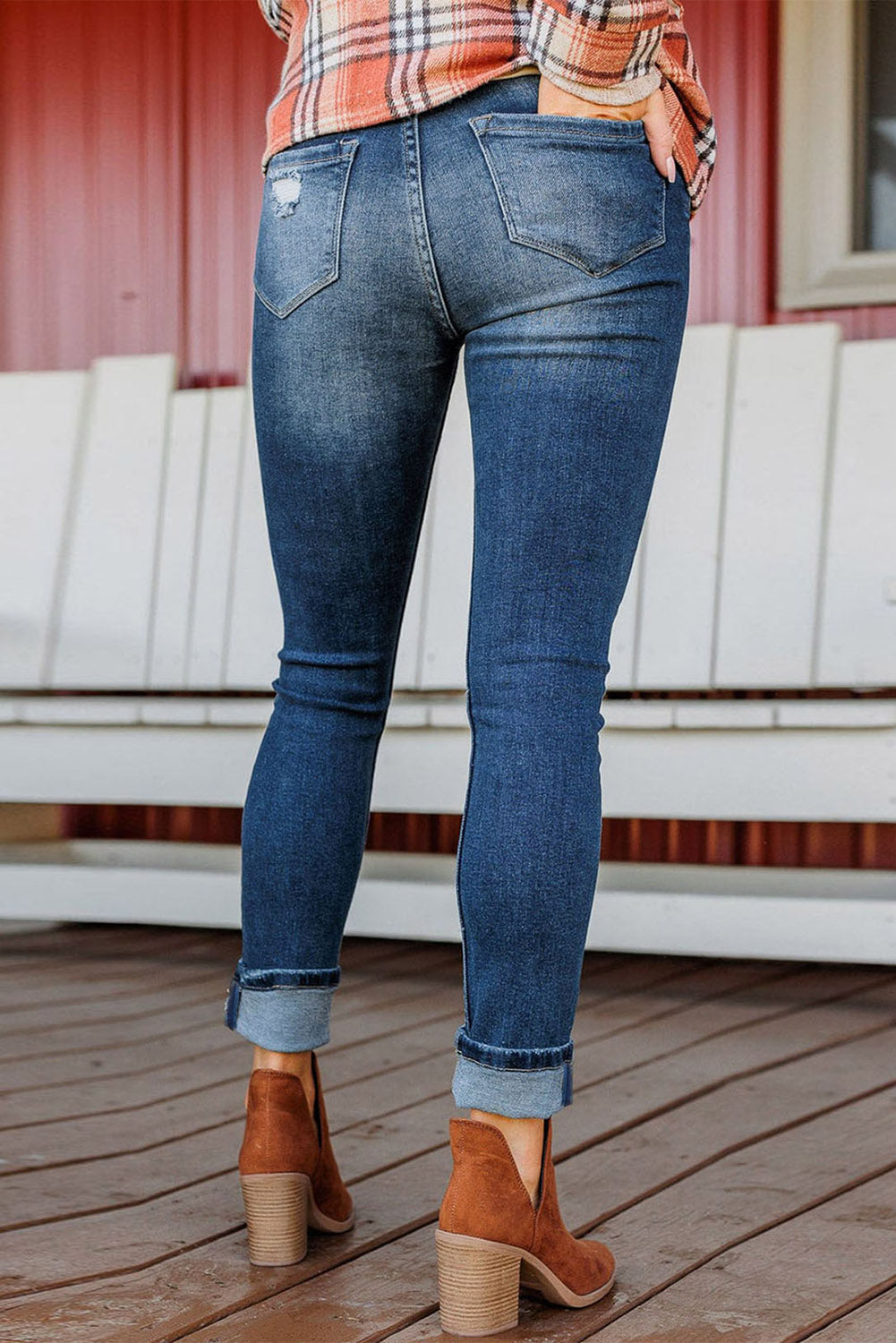 Blue Distressed Button Fly High Waist Skinny Jeans Jeans JT's Designer Fashion