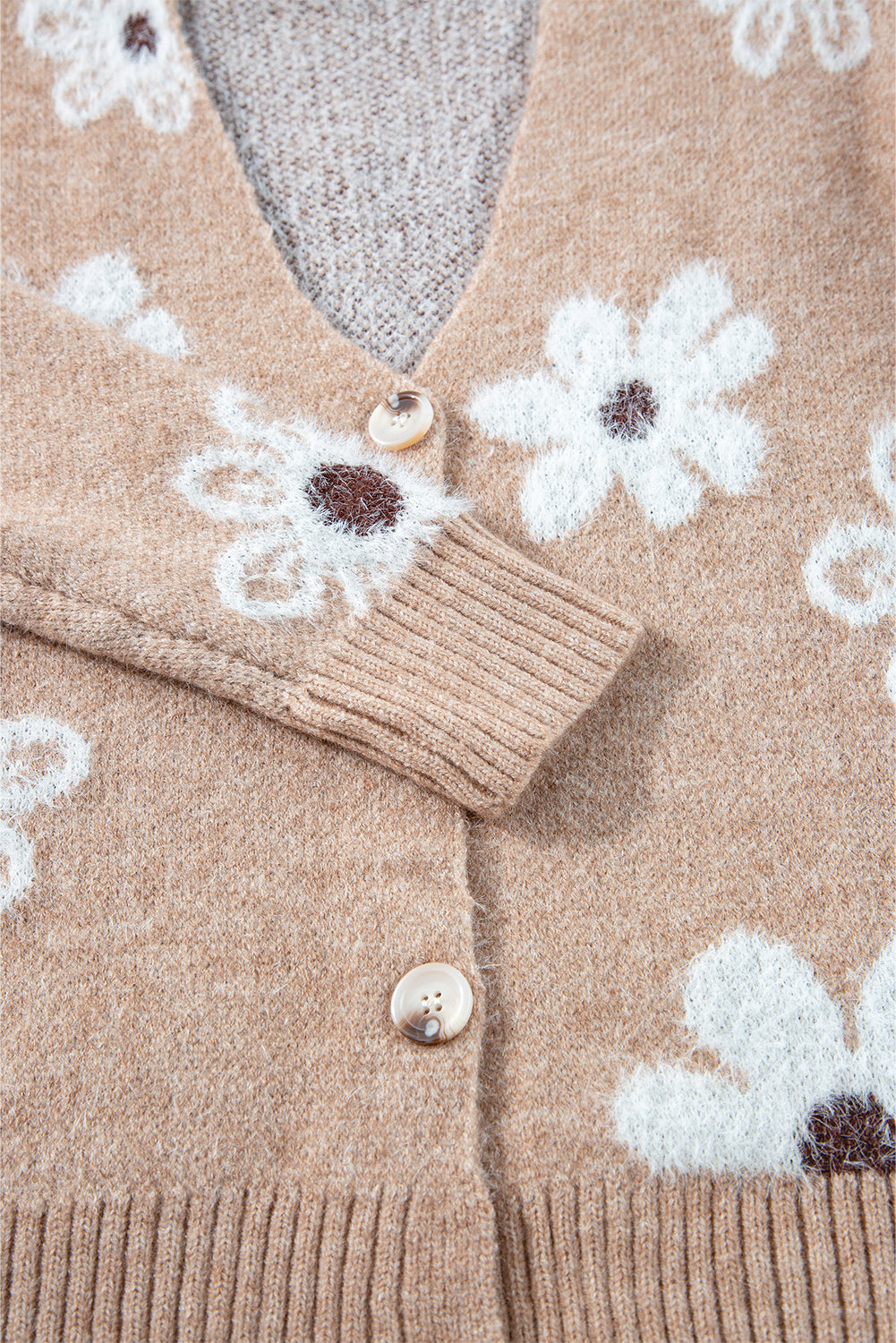 Smoke Gray Floral Print V Neck Knitted Button up Cardigan Cardigans JT's Designer Fashion