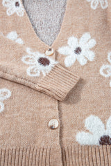 Smoke Gray Floral Print V Neck Knitted Button up Cardigan Cardigans JT's Designer Fashion
