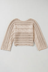 Smoke Gray Hollow-out Cable Knit Cropped Sweater Sweaters JT's Designer Fashion