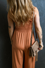 Dusty Pink Ruffled Shirred Wide Leg Sleeveless Jumpsuit Bottoms JT's Designer Fashion