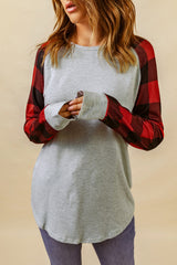 Gray Buffalo Plaid Long Sleeve Sweatshirt Sweatshirts & Hoodies JT's Designer Fashion