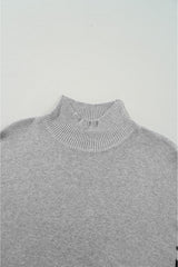 Gray Leopard High Neck Side Slit Oversized Sweater Sweaters JT's Designer Fashion