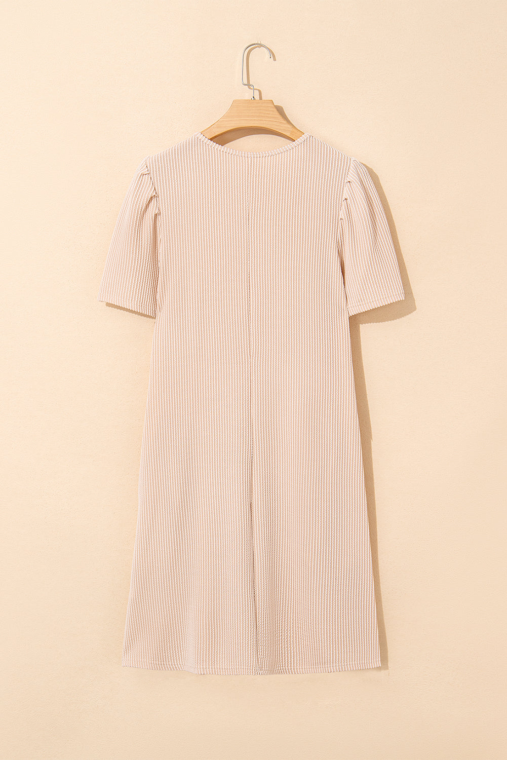 Parchment Corded Knit Crew Neck Puff Sleeve Shift Mini Dress T Shirt Dresses JT's Designer Fashion
