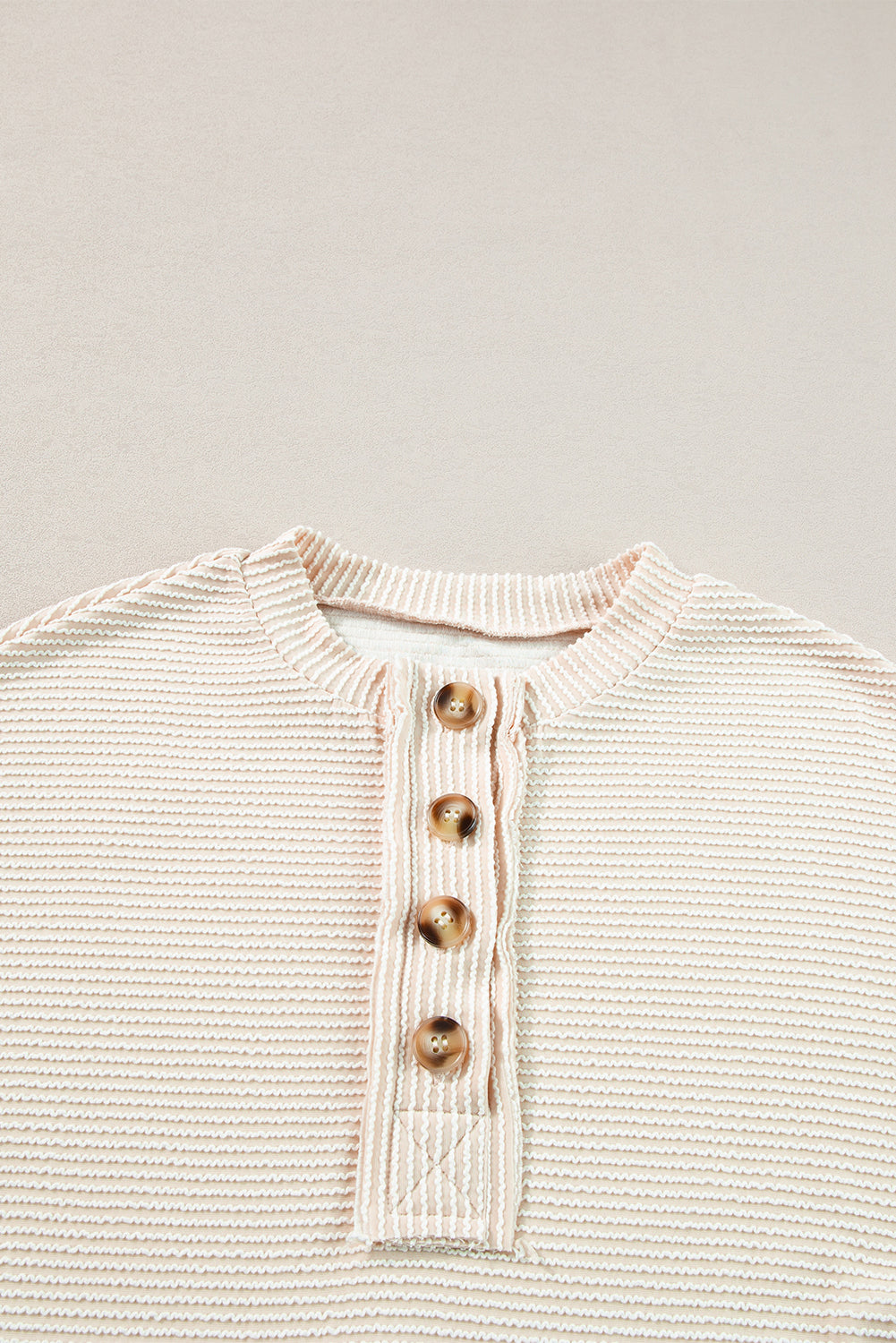 Apricot Corded Texture Lantern Sleeve Buttons Henley Sweatshirt Sweatshirts & Hoodies JT's Designer Fashion