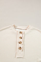 Apricot Corded Texture Lantern Sleeve Buttons Henley Sweatshirt Sweatshirts & Hoodies JT's Designer Fashion