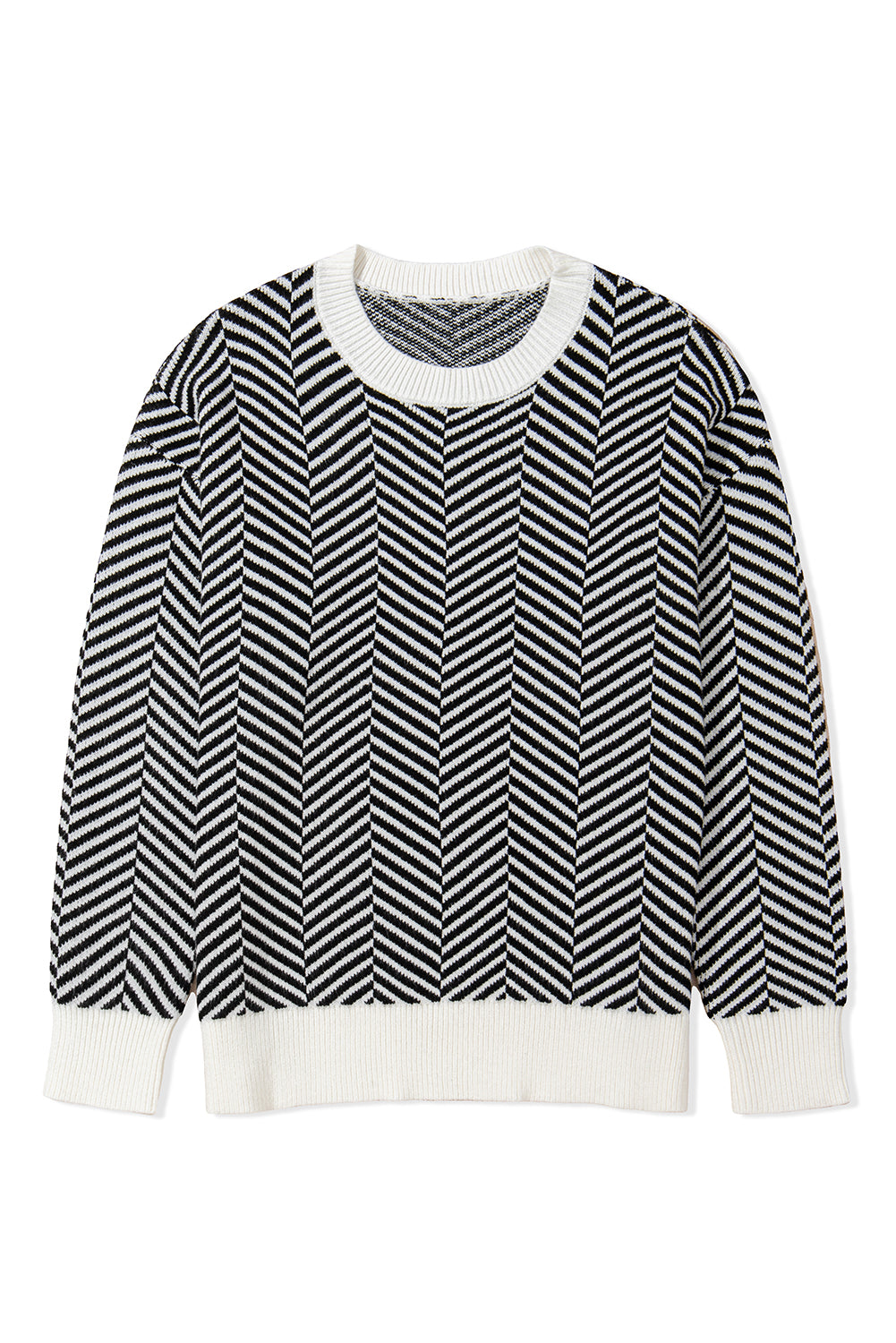 Black Contrast Edge Crew Neck Drop Shoulder Sweater Sweaters JT's Designer Fashion