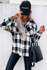 Black Plaid Textured Flap Pocket Shacket Plaid Shackets JT's Designer Fashion