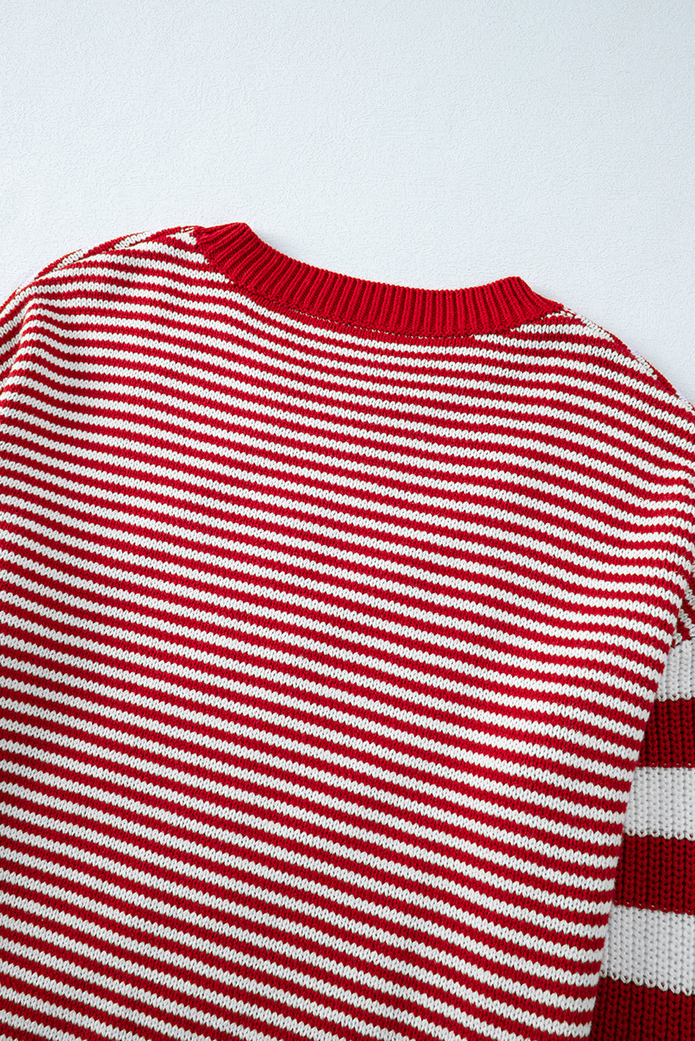 Red Stripe Geometric Textured Drop Shoulder Sweater Sweaters JT's Designer Fashion