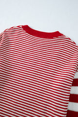 Red Stripe Geometric Textured Drop Shoulder Sweater Sweaters JT's Designer Fashion