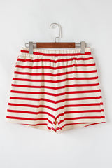 Red Stripe Lace-up Front Top and High Waist Shorts Set Short Sets JT's Designer Fashion