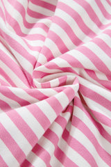 Pink Stripe Kangaroo Pocket Hoodie and Wide Leg Shorts Set Short Sets JT's Designer Fashion