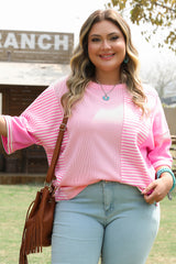 Pink Stripe Patchwork Colorblock Plus Size T Shirt Plus Size Tops & Tees JT's Designer Fashion
