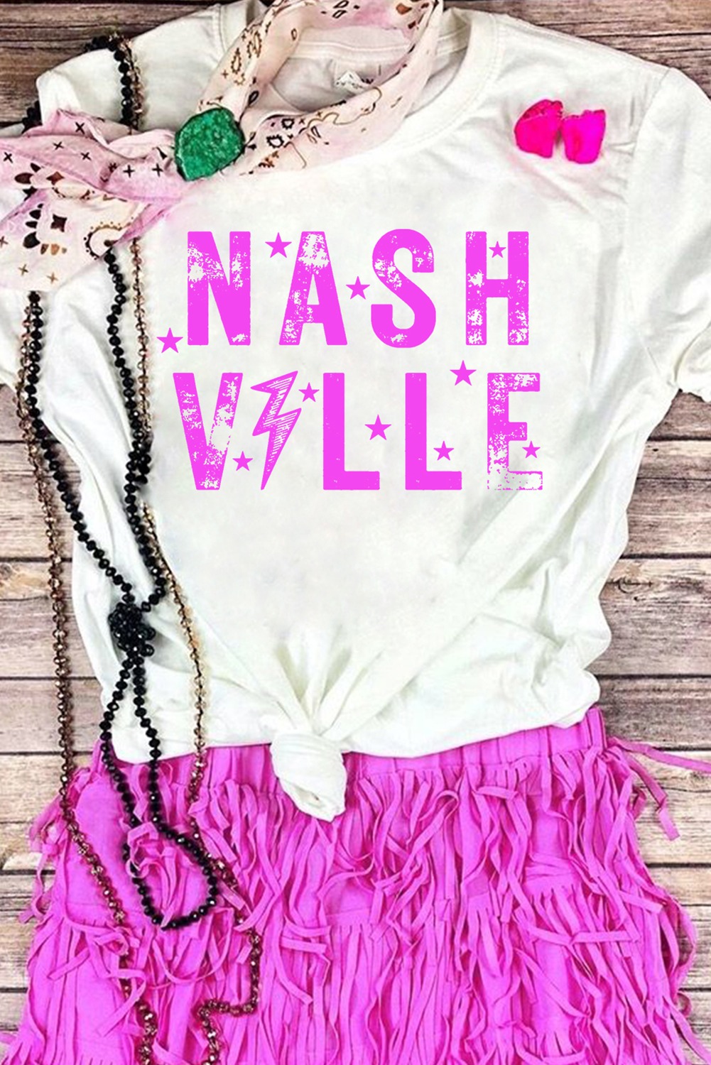 White NASHVILLE Star Graphic Crewneck T Shirt Graphic Tees JT's Designer Fashion