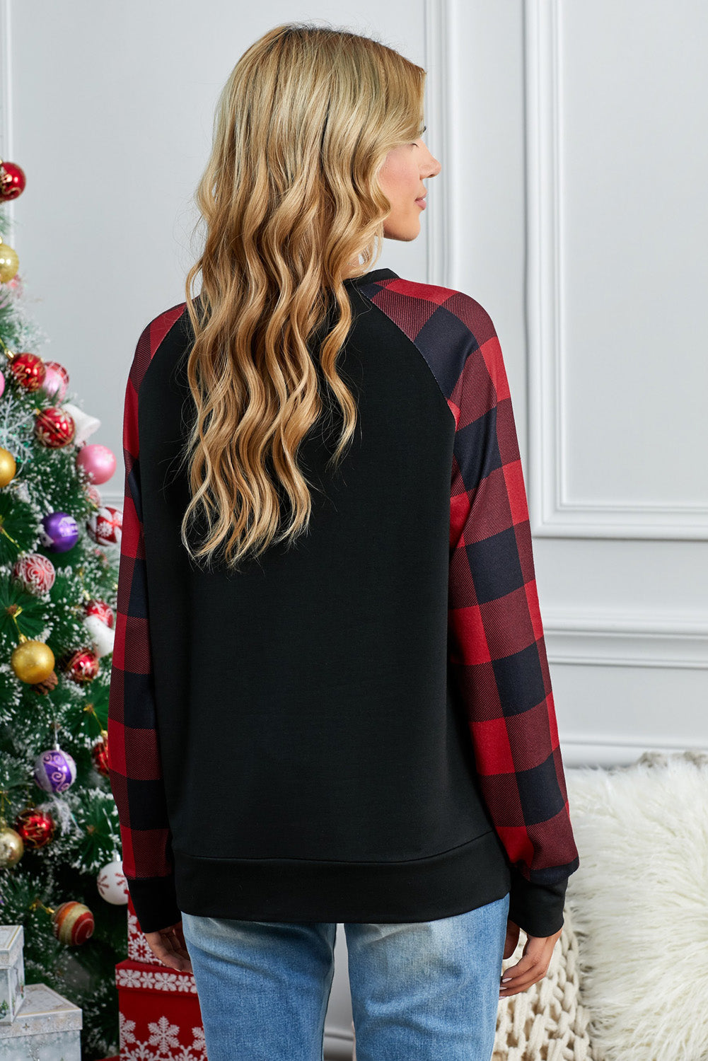 Black Buffalo Plaid Long Sleeve Sweatshirt Sweatshirts & Hoodies JT's Designer Fashion