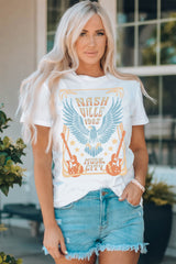 White NASHVILLE 1982 MUSIC CITY Casual T Shirt Graphic Tees JT's Designer Fashion