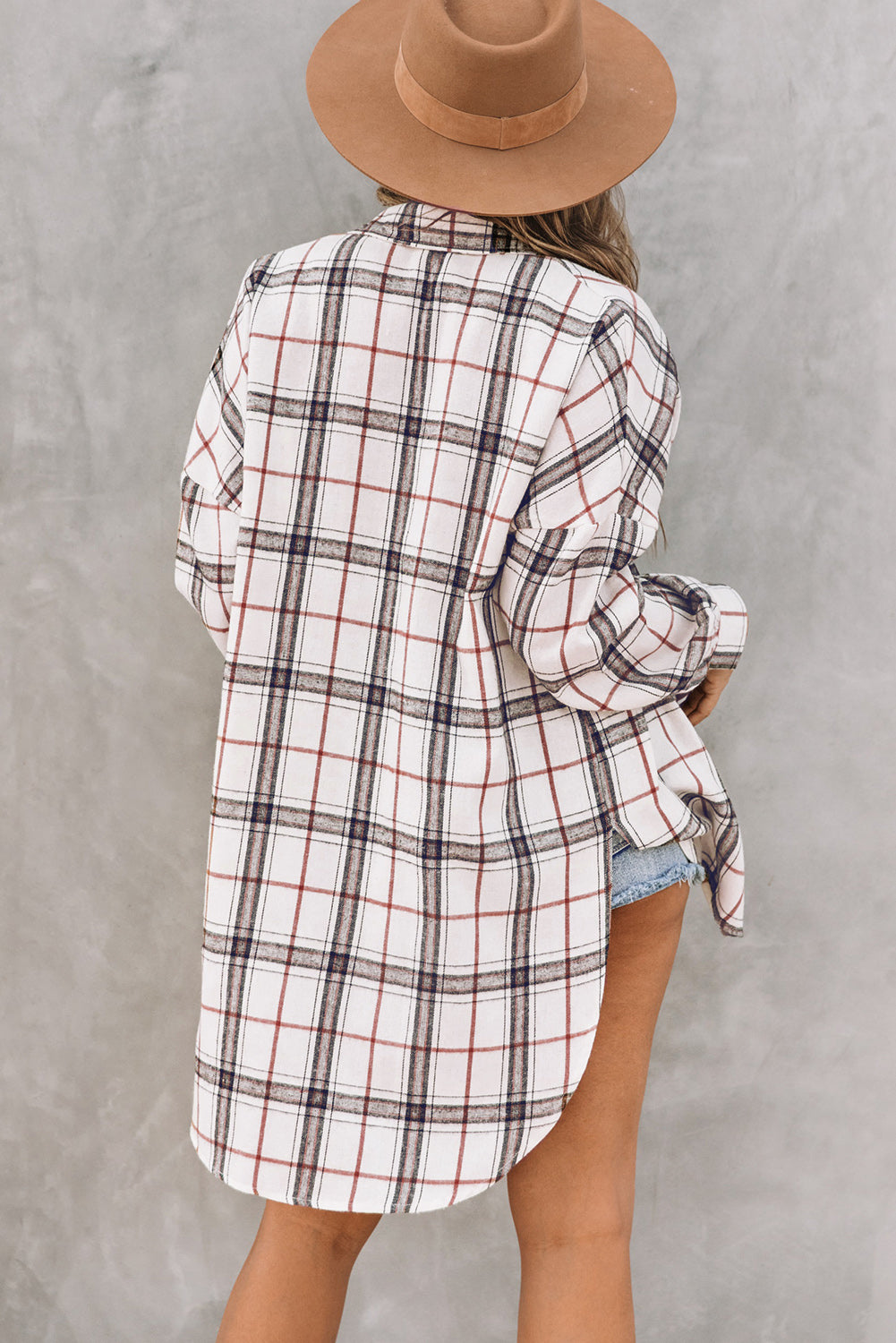White Oversized Plaid Pattern Shacket with Slits Plaid Shackets JT's Designer Fashion