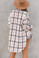 White Oversized Plaid Pattern Shacket with Slits Plaid Shackets JT's Designer Fashion