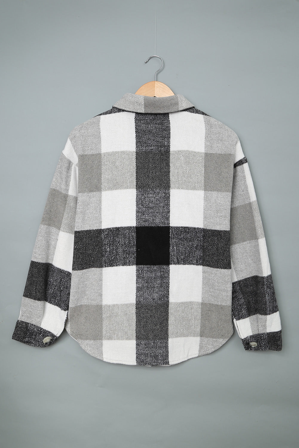 Gray Plaid Color Block Buttoned Long Sleeve Jacket with Pocket Plaid Shackets JT's Designer Fashion