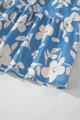 Sky Blue Floral U Neck Flutter Shoulder Tiered Flowy Midi Dress Floral Dresses JT's Designer Fashion