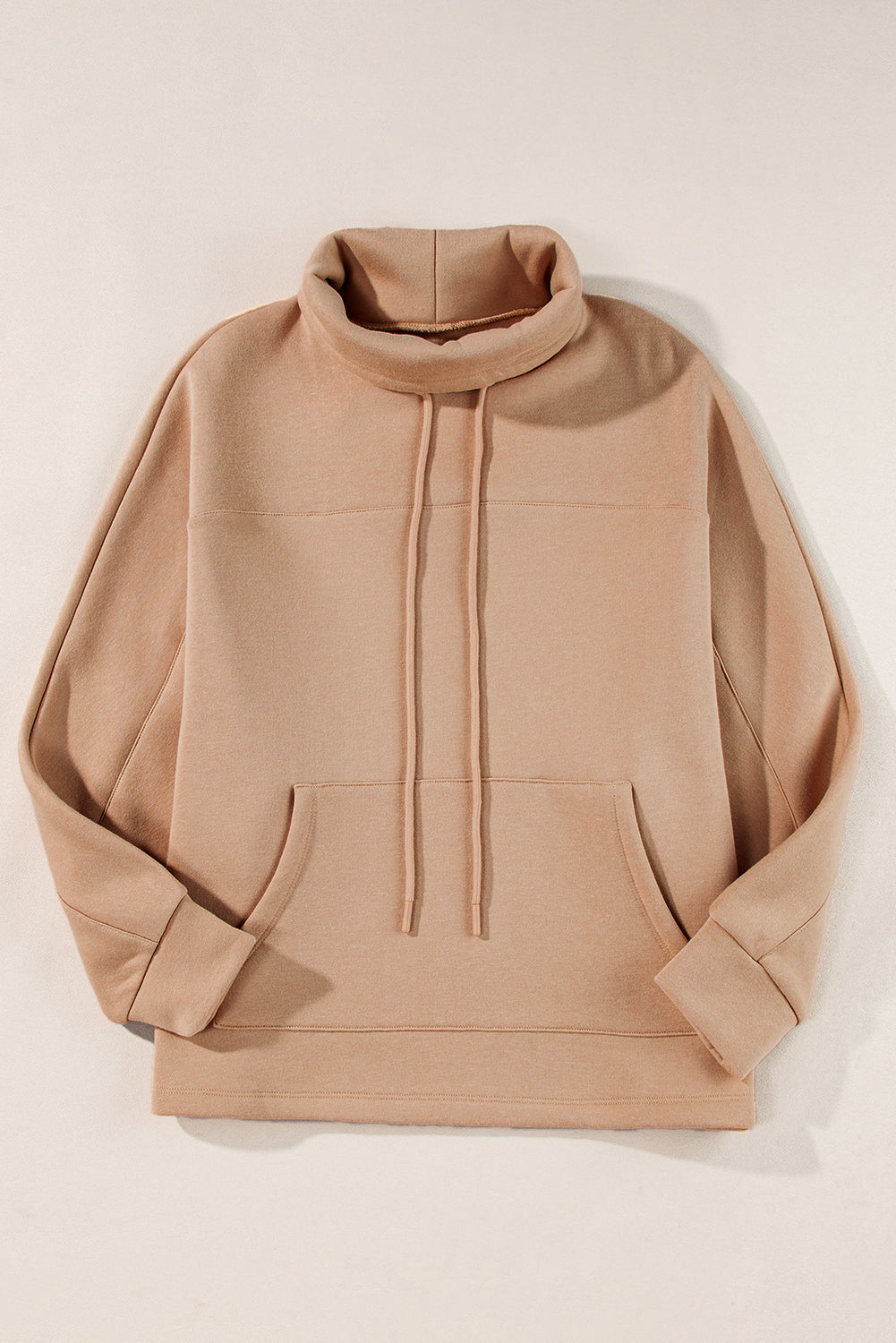 Light French Beige Drawstring Turtleneck Dolman Sleeve Sweatshirt Sweatshirts & Hoodies JT's Designer Fashion