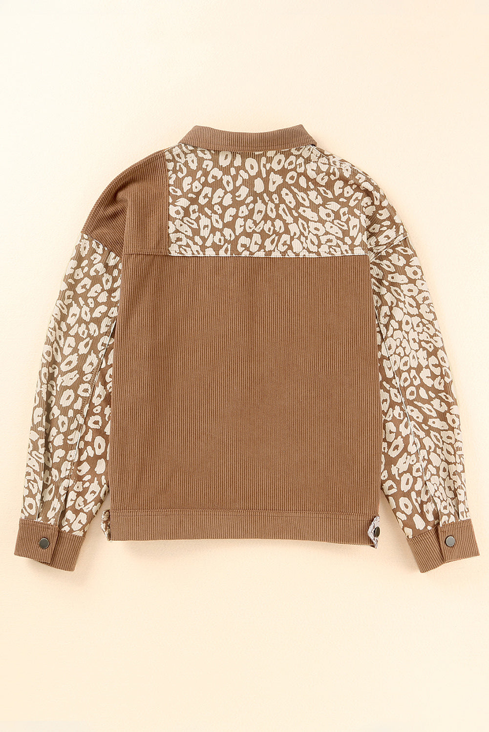 Brown Leopard Print Corduroy Long Sleeve Jacket Jackets JT's Designer Fashion