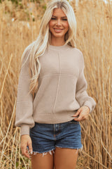 Parchment Mixed Texture Patchwork Knitted Puff Sleeve Sweater Sweaters JT's Designer Fashion