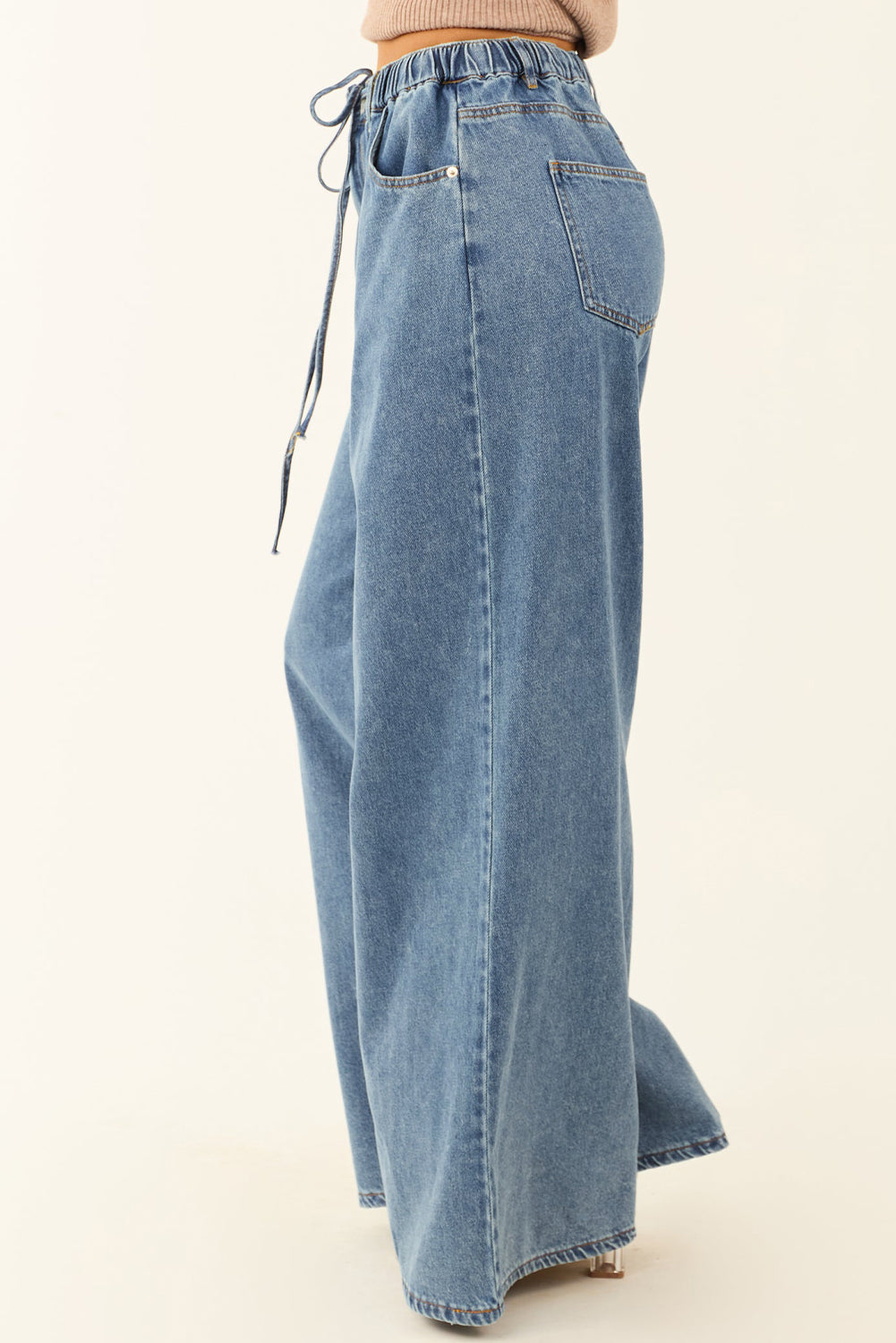 Dusk Blue Medium Wash Super Wide Leg Denim Pants Jeans JT's Designer Fashion