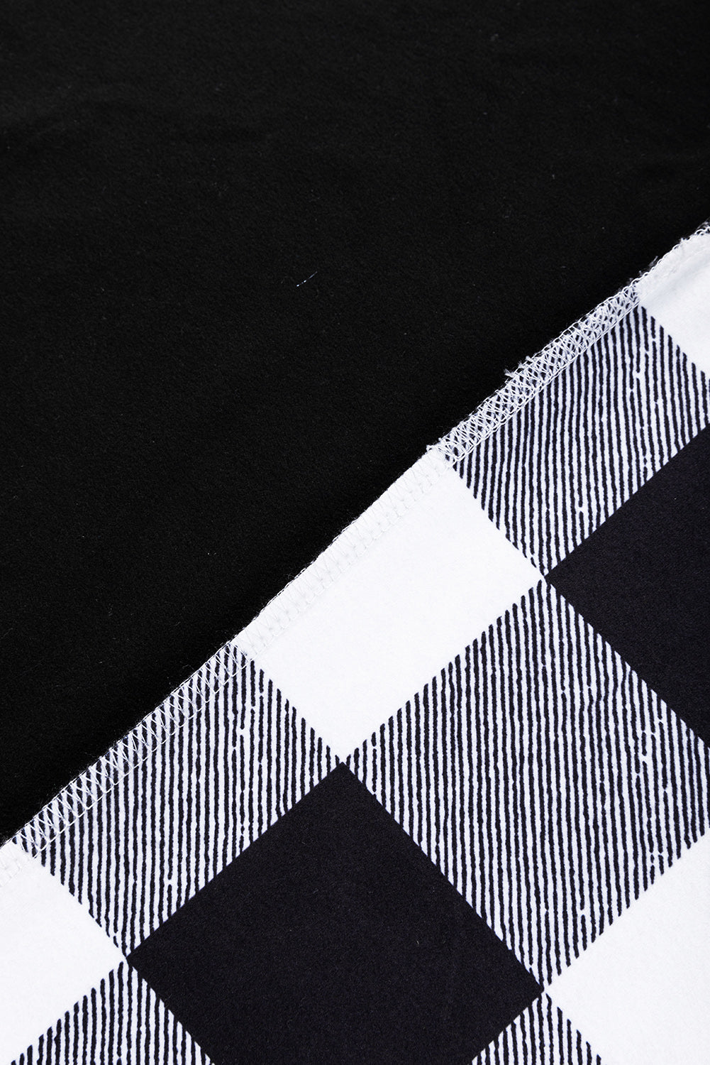 Black Checkboard Patchwork Exposed Stitching Collared Top Long Sleeve Tops JT's Designer Fashion