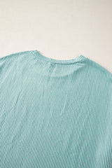 Iceland Blue Ribbed Textured Knit Loose Fit Tee and Shorts Set Short Sets JT's Designer Fashion