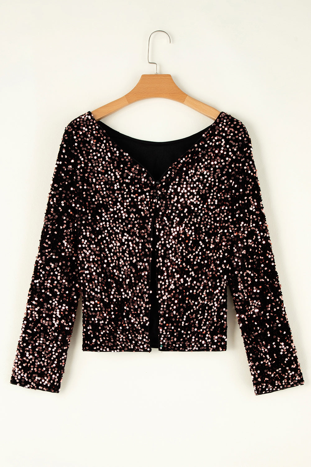 Chicory Coffee Sequin Long Sleeve Cutout Back Top Long Sleeve Tops JT's Designer Fashion