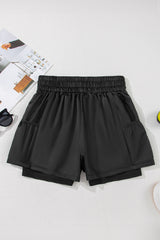 Black Elastic High Waist Pocketed Casual Shorts Casual Shorts JT's Designer Fashion