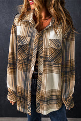 Multicolour Plaid Print Flap Pocket Button Up Shacket Plaid Shackets JT's Designer Fashion