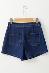 Bluing Asymmetric Wrapped Buttoned High Waist Denim Shorts Denim Shorts JT's Designer Fashion