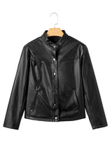 Black Faux Leather Buttoned Front Boxy Jacket Jackets JT's Designer Fashion