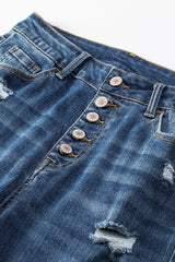 Blue Distressed Button Fly High Waist Skinny Jeans Jeans JT's Designer Fashion