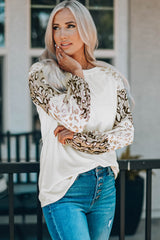Beige Leopard Print Bubble Sleeve Top Long Sleeve Tops JT's Designer Fashion