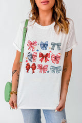 White Stripe and Star Bowknot Graphic Tee Graphic Tees JT's Designer Fashion