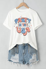 White PARTY IN THE USA Flag Fashion Graphic Tee Graphic Tees JT's Designer Fashion