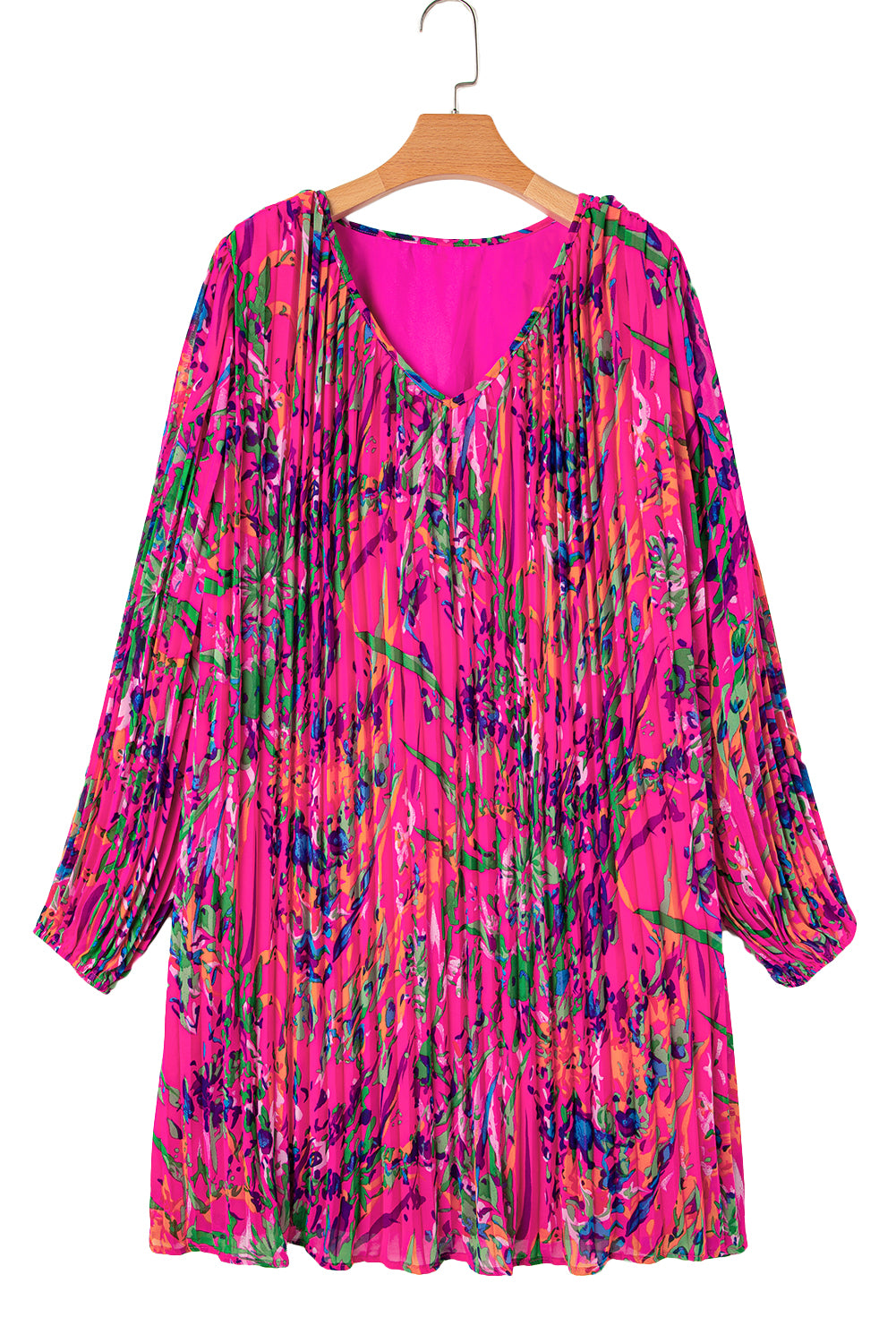 Rose Plus Size Abstract Floral Print Pleated Loose Dress Plus Size Mini Dresses JT's Designer Fashion