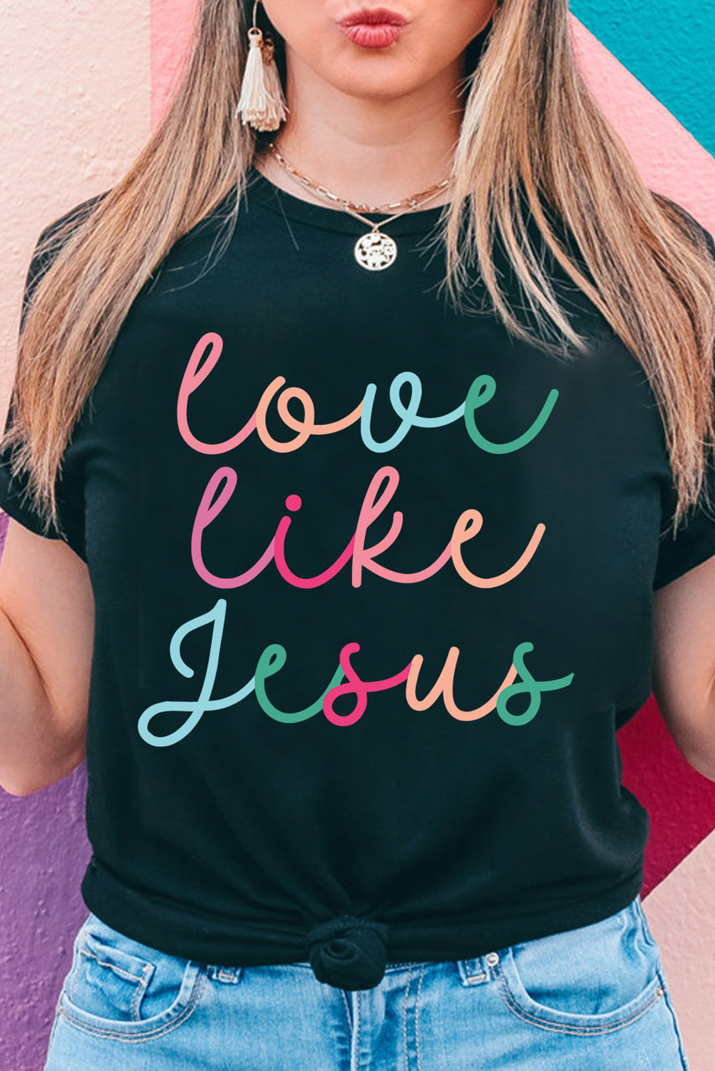 Black Love Like Jesus Crew Neck Graphic Tee Graphic Tees JT's Designer Fashion