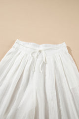 White Casual Tie Waist Pleated Wide Leg Pants Pants & Culotte JT's Designer Fashion