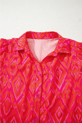 Strawberry Pink Western Aztec Geometric Ruffled 3/4 Sleeve Shirt Blouses & Shirts JT's Designer Fashion