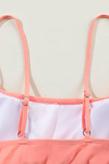 Peach Blossom Striped Patchwork Spaghetti Strap High Waist Bikini Swimsuit High Waisted Swimsuit JT's Designer Fashion