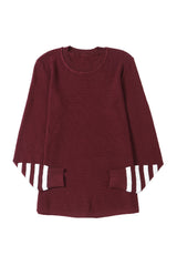 Red Striped Sleeve Plain Knit Sweater Sweaters JT's Designer Fashion