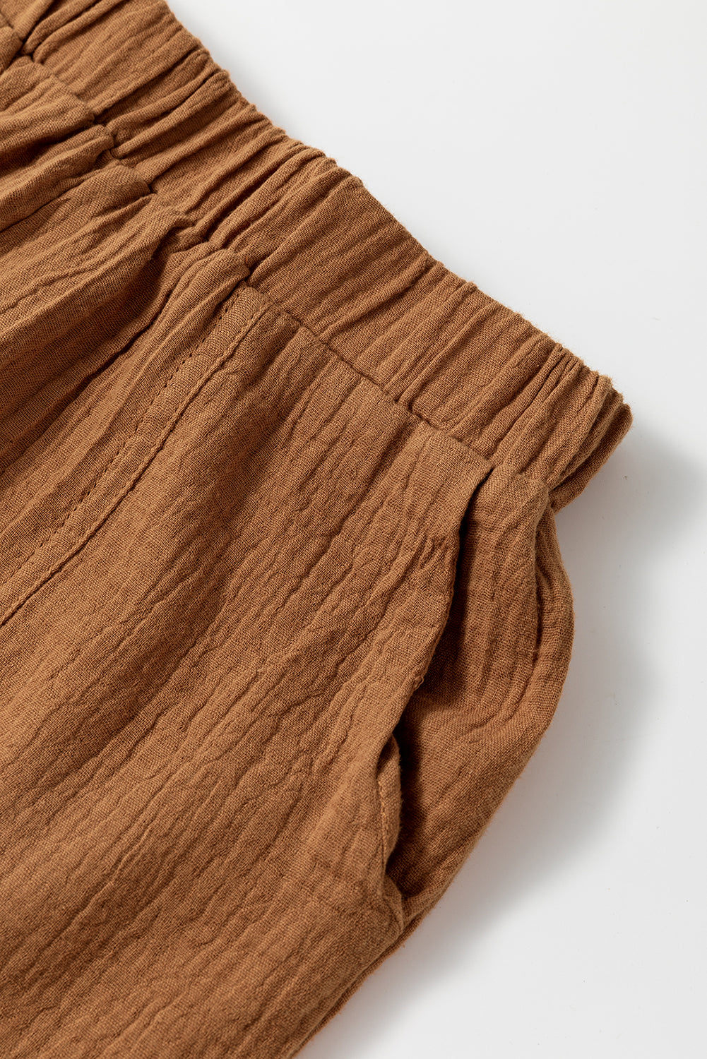 Chestnut Crinkle Textured Polo Shirt and High Waist Shorts Set Short Sets JT's Designer Fashion